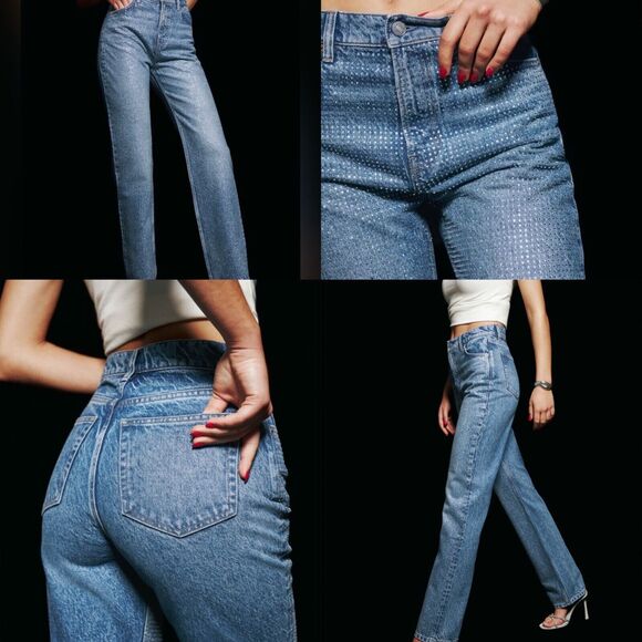 Reformation Denim - Reformation Women Size 23 Abby High Rise Straight Jeans in Colorado Sparkle Blue